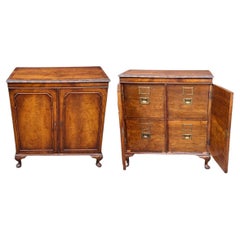 Antique George III Style Crotch Walnut Double Door 4-Drawer Locking Filing Cabinet