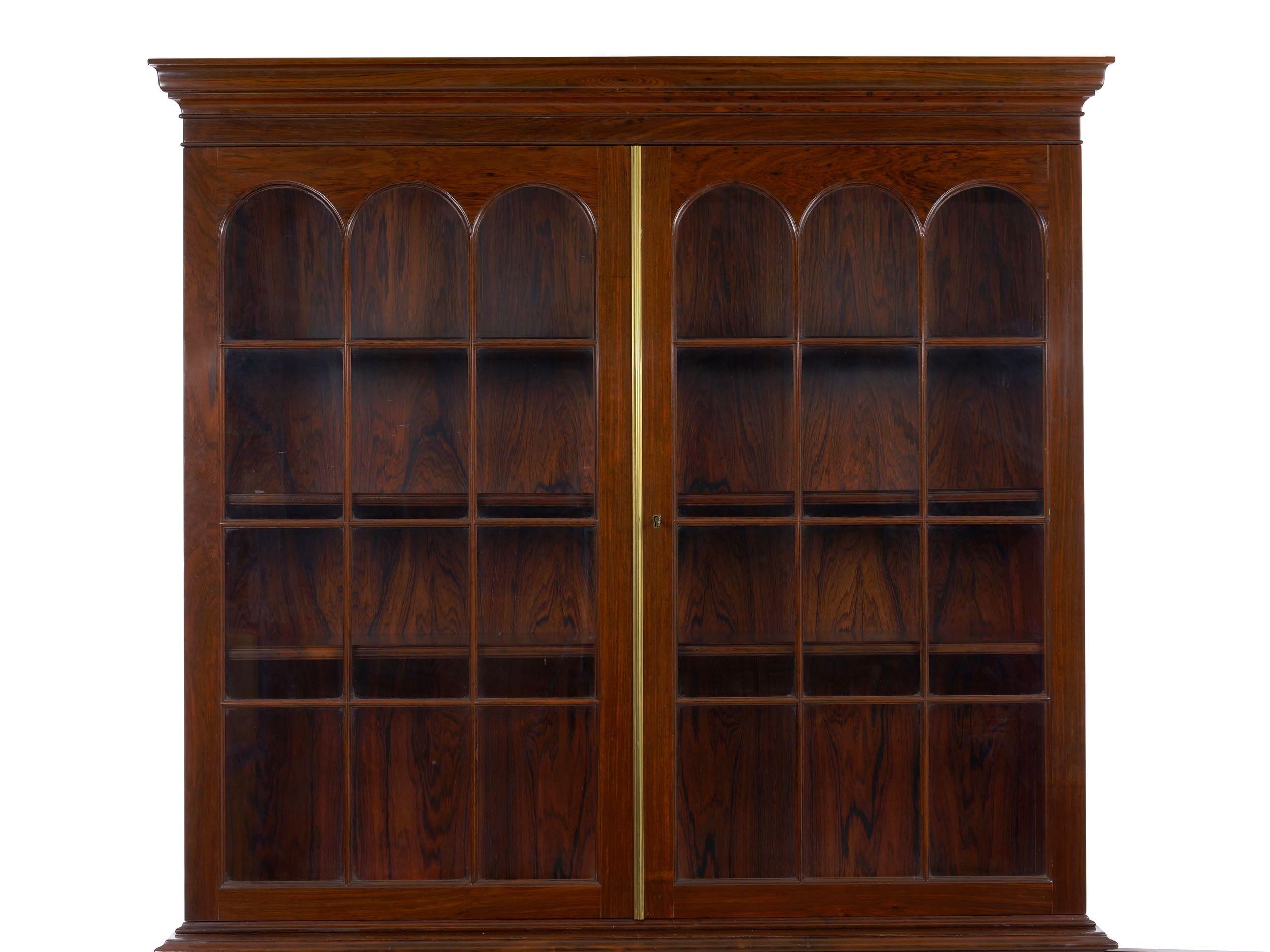 George III Style English Antique Rosewood Breakfront Bookcase Cabinet 2