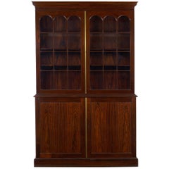 George III Style English Antique Rosewood Breakfront Bookcase Cabinet