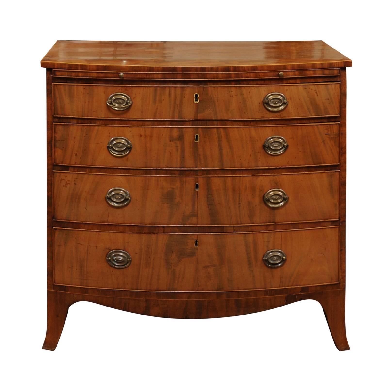 George III Style English Bow Front Mahogany Chest with Brushing Slide