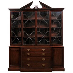 George III Style English Mahogany Broken Pediment Breakfront Bookcase circa 1850