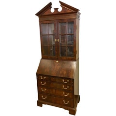 George III Style Flame Mahogany Secretary Desk Secretaire Bookcase