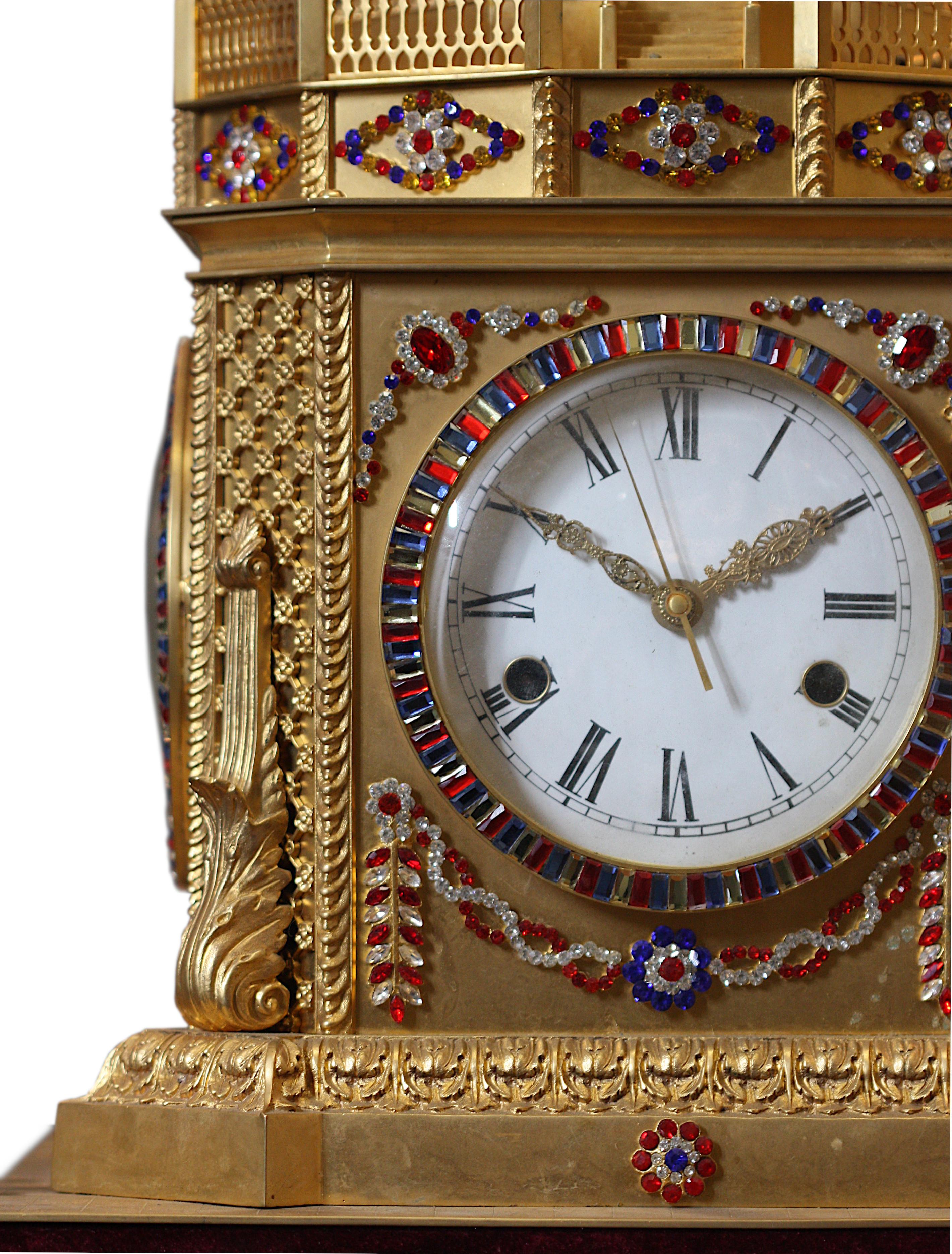 George III Style Gilt-Bronze Musical Automaton Clock In Good Condition In West Palm Beach, FL