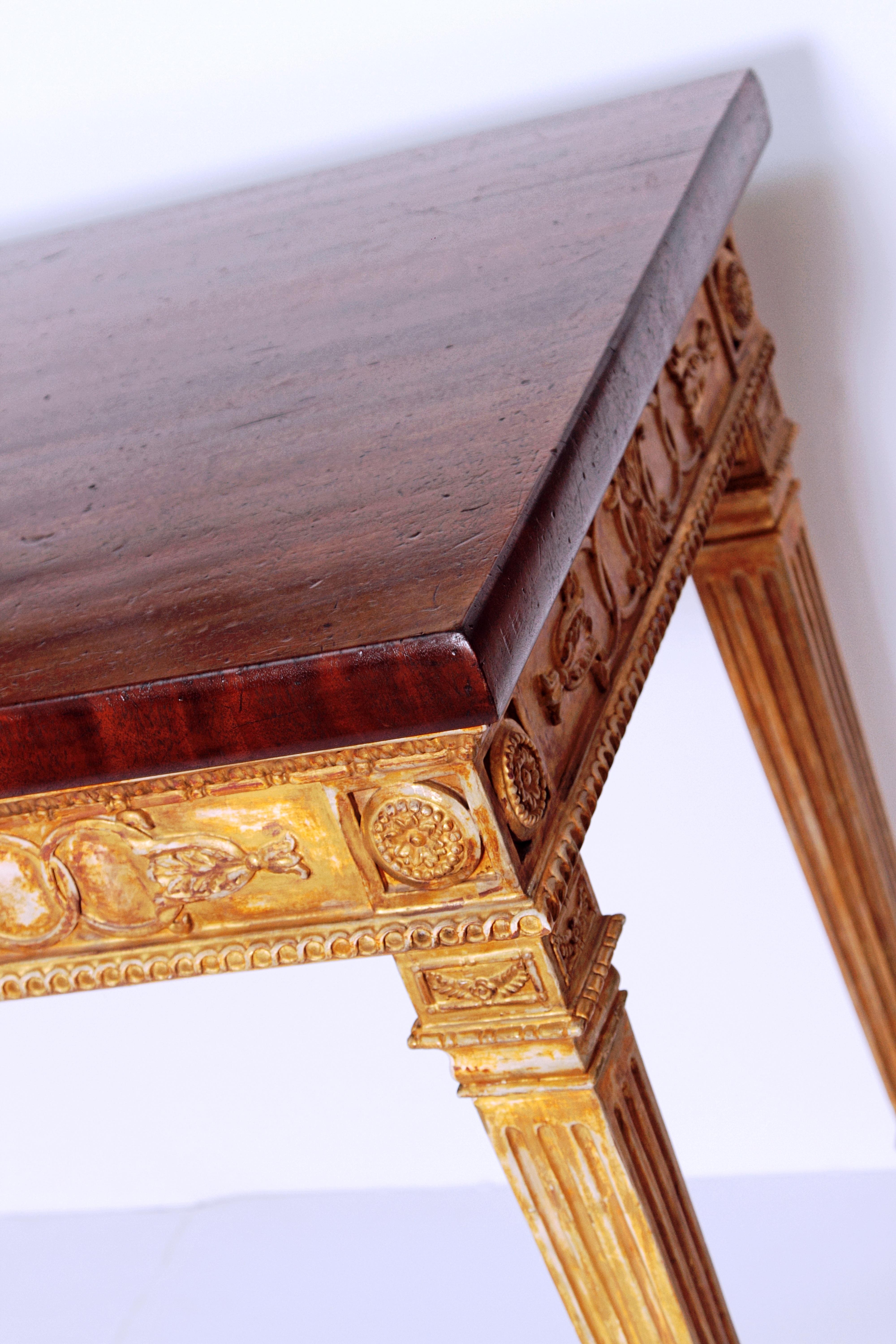 Hand-Carved George III-Style Giltwood and Mahogany Console Tables / Pair
