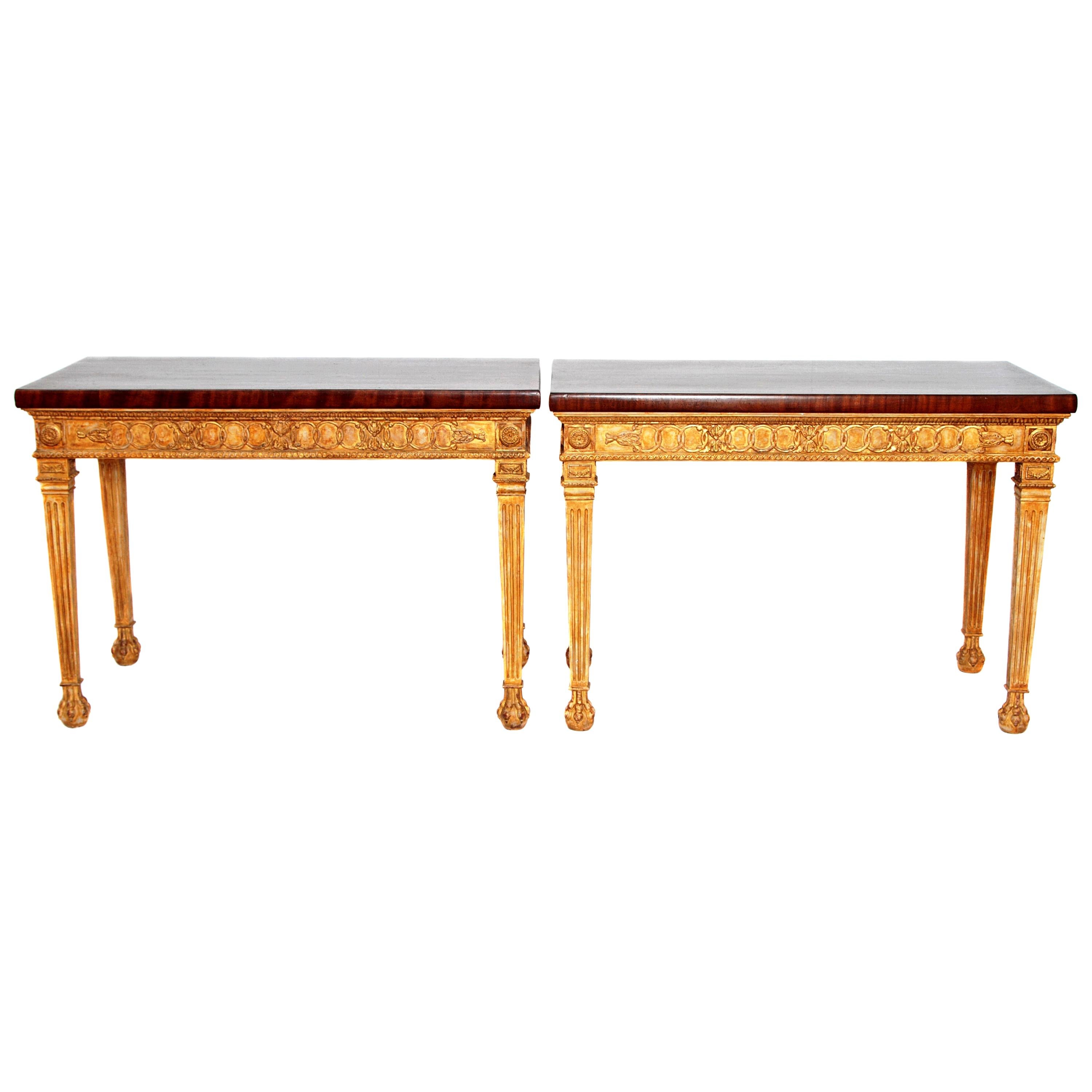 George III-Style Giltwood and Mahogany Console Tables / Pair