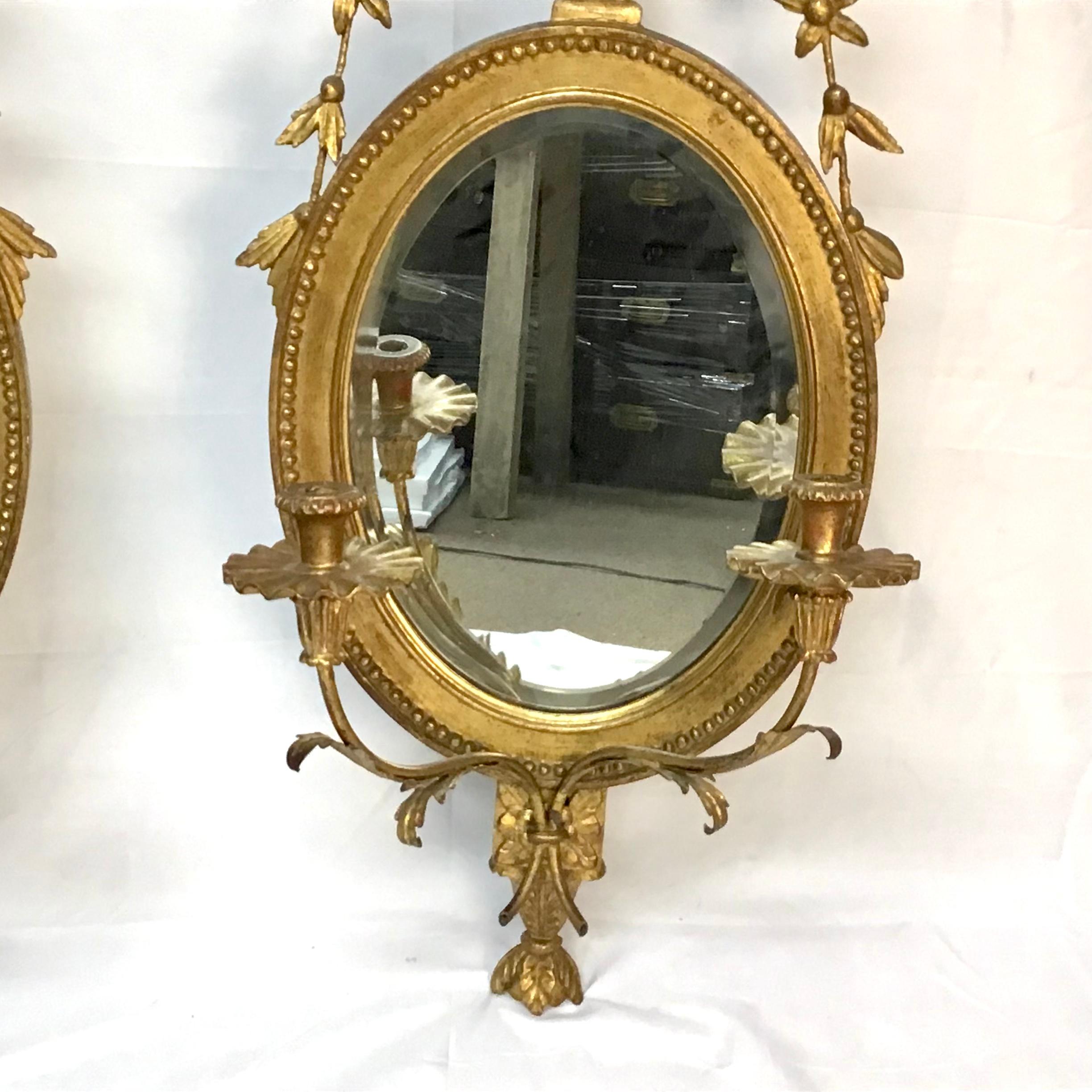 Italian George III Style Giltwood Girandole Mirror, a Pair