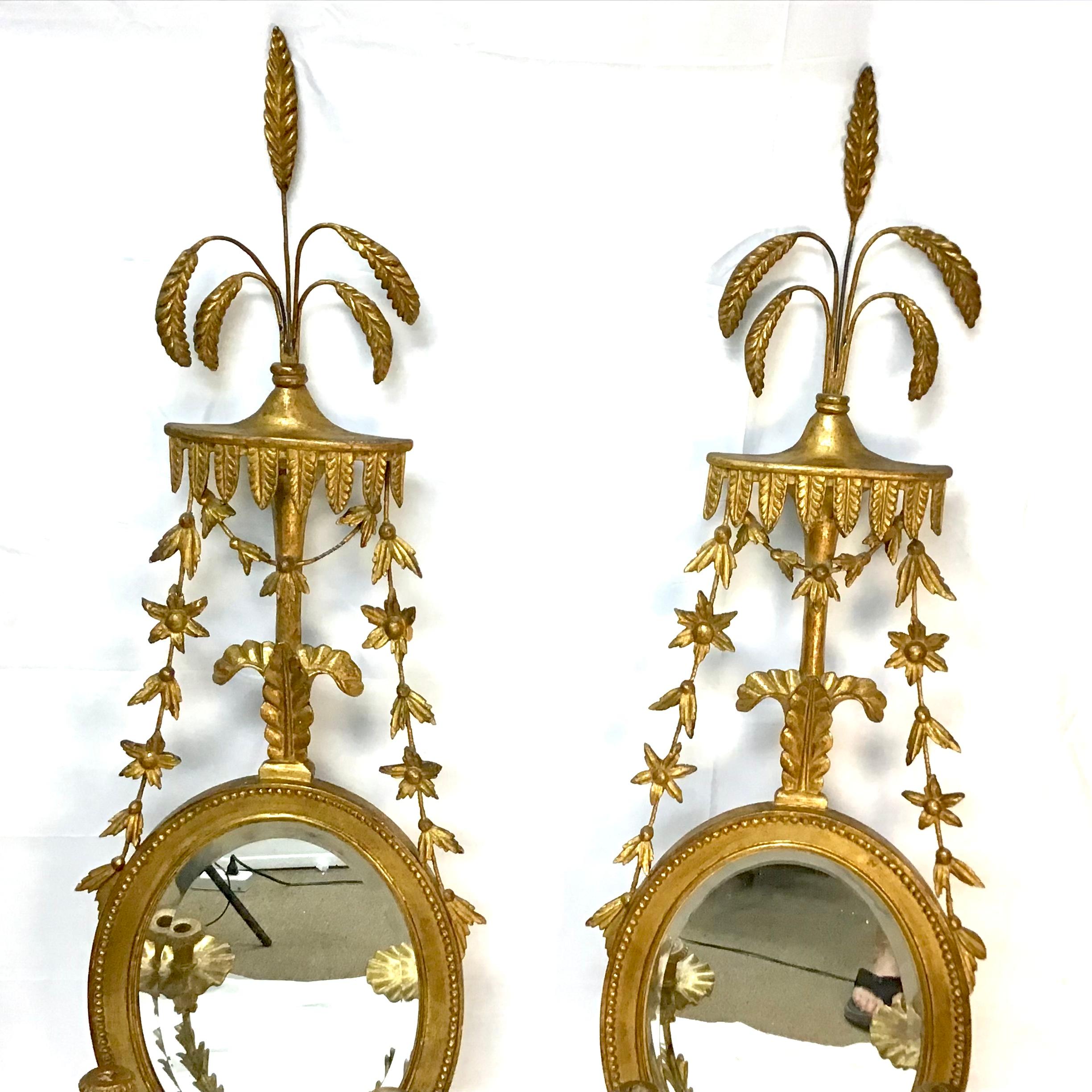 20th Century George III Style Giltwood Girandole Mirror, a Pair