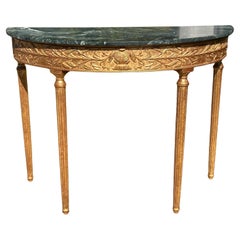 Consolle Demilune in stile George III in legno dorato e marmo italiano di Burton-Ching