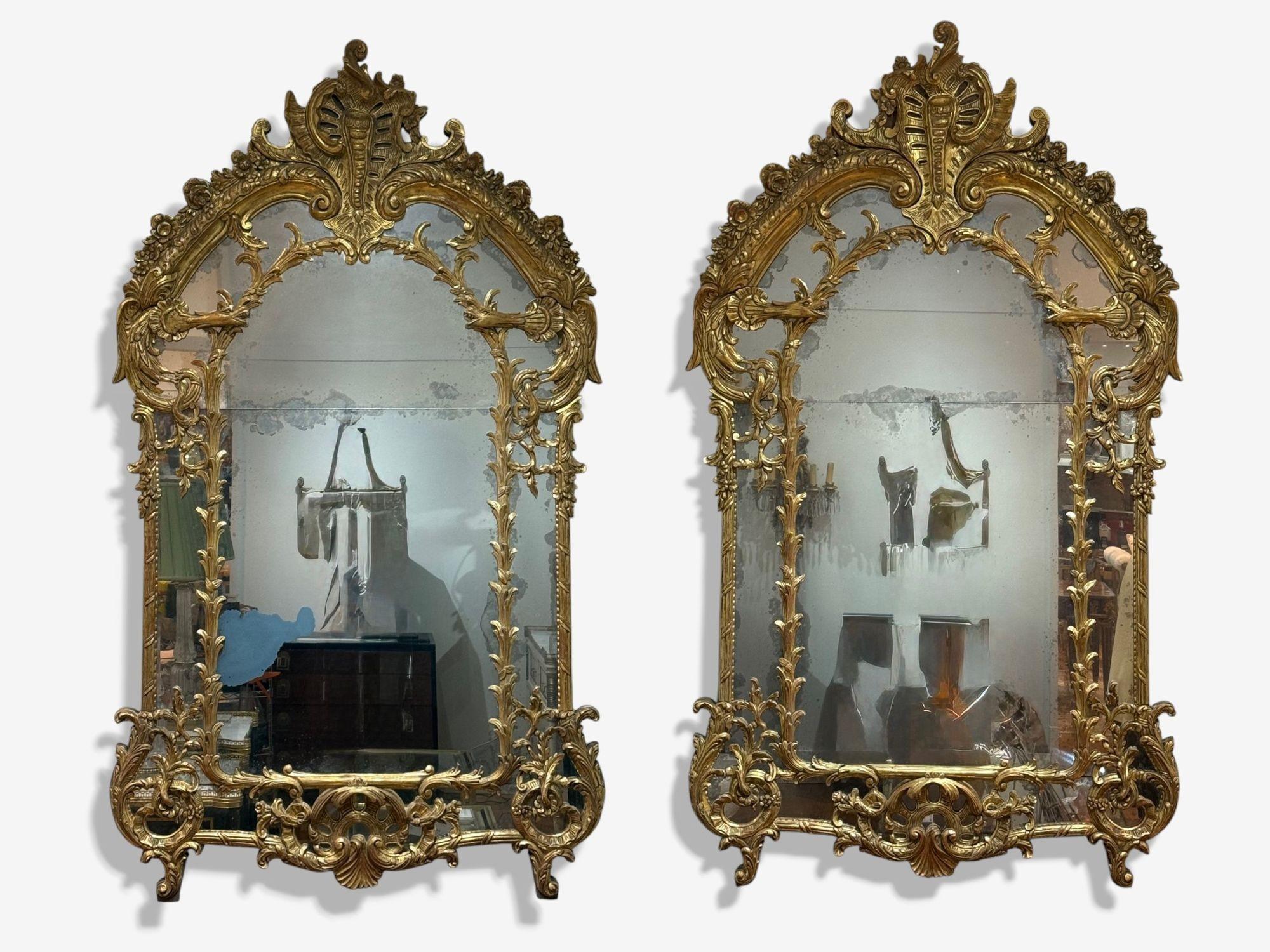 English George III Style, Giltwood, Mirror, Monumental Wall Mirrors, England, 1950s For Sale