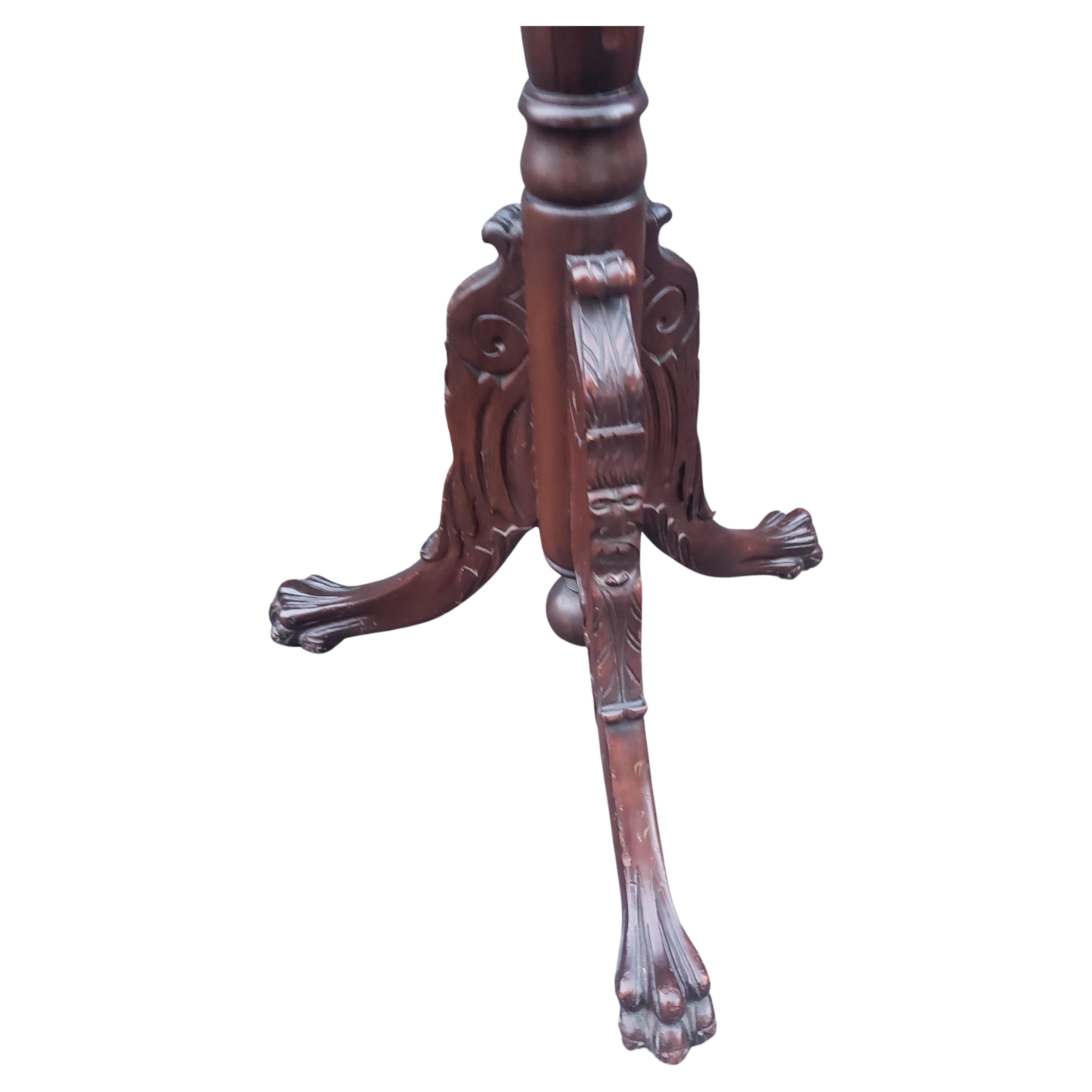 American George III Style Hand-Carved Mahogany Coat Rack with Tripod Paw Feet For Sale