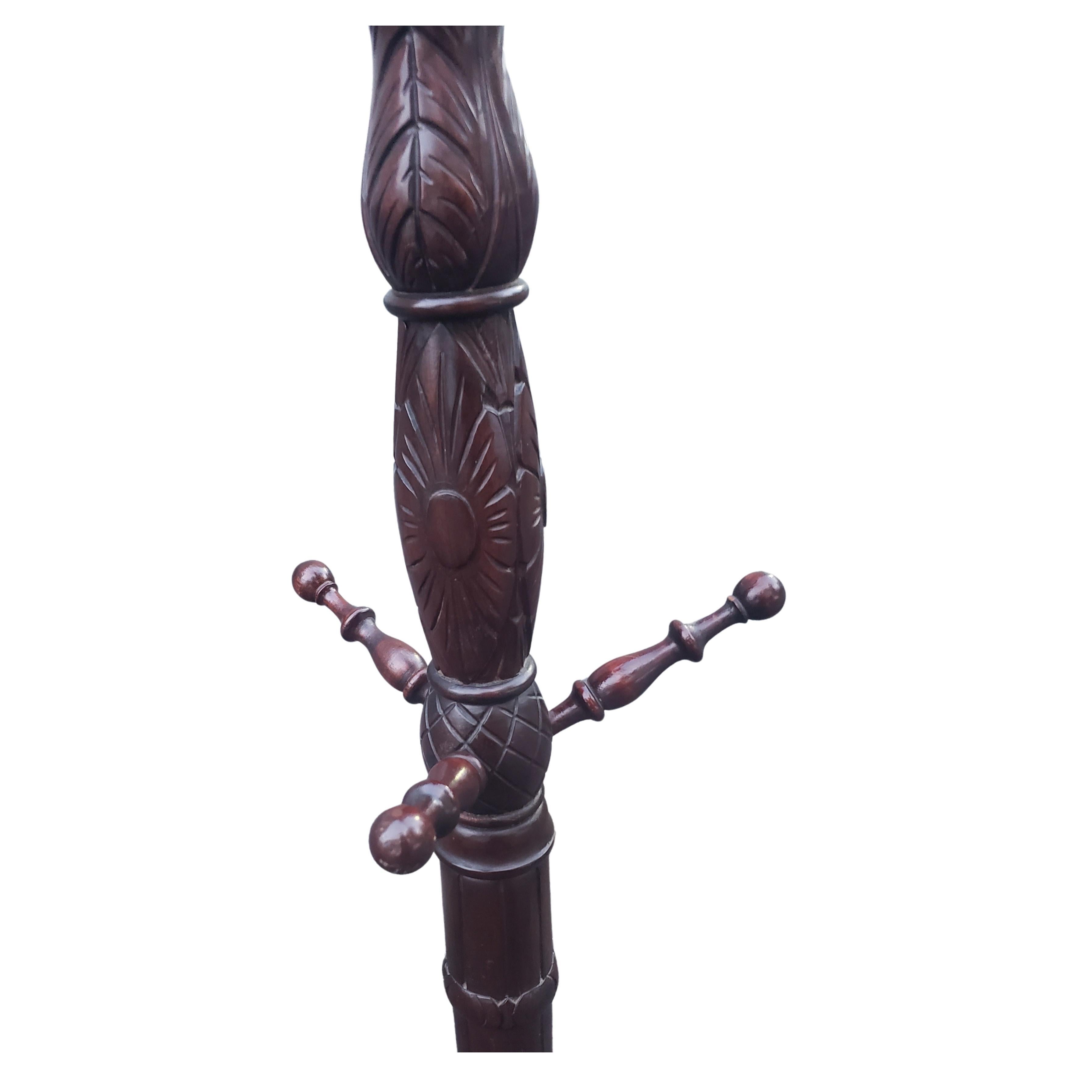20th Century George III Style Hand-Carved Mahogany Coat Rack with Tripod Paw Feet For Sale