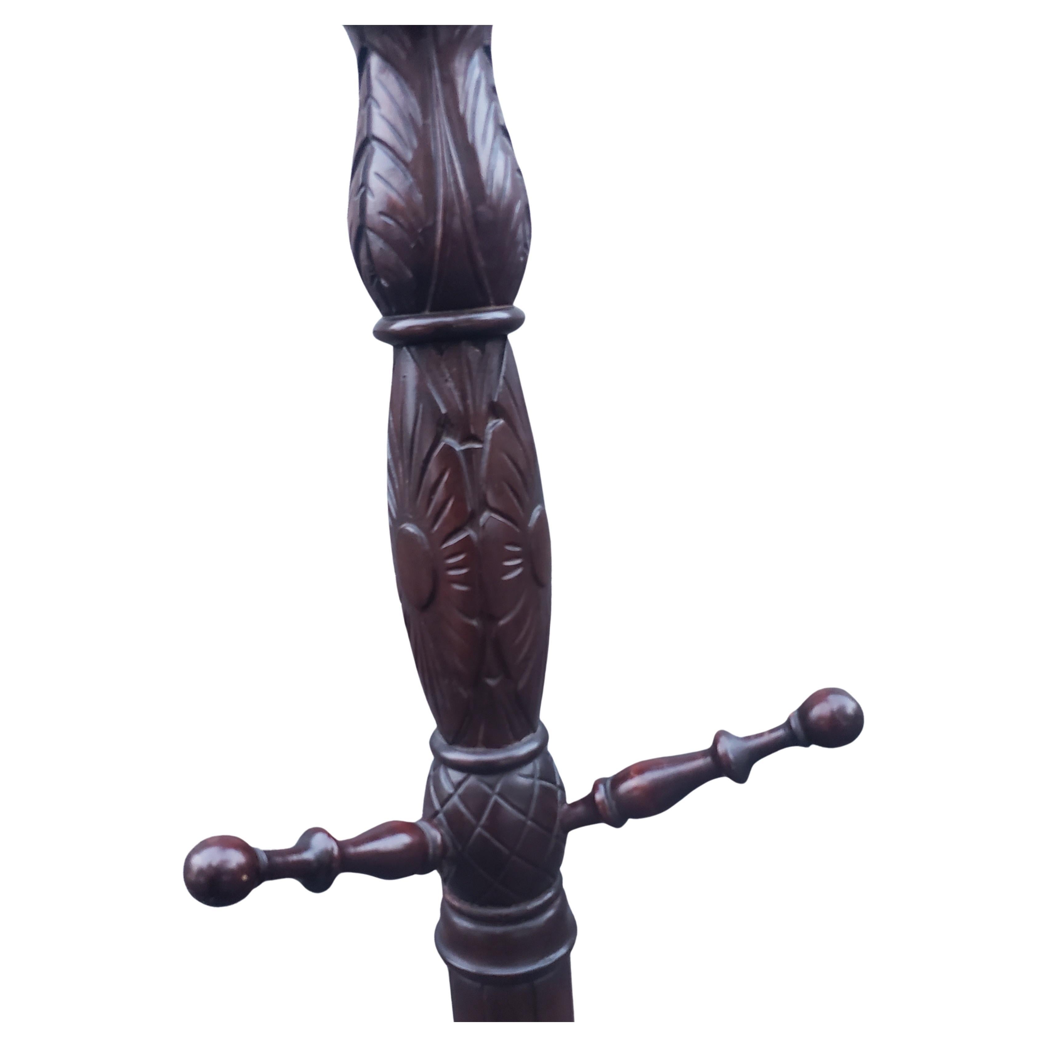 George III Style Hand-Carved Mahogany Coat Rack with Tripod Paw Feet For Sale 1