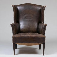 George III Style Leather Wingback Chair