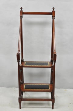 George III Style Mahogany and Black Leather Library Steps by Wellington Hall