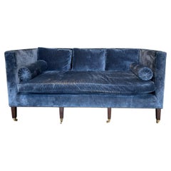 George III Style Mahogany and Blue Velvet Sofa