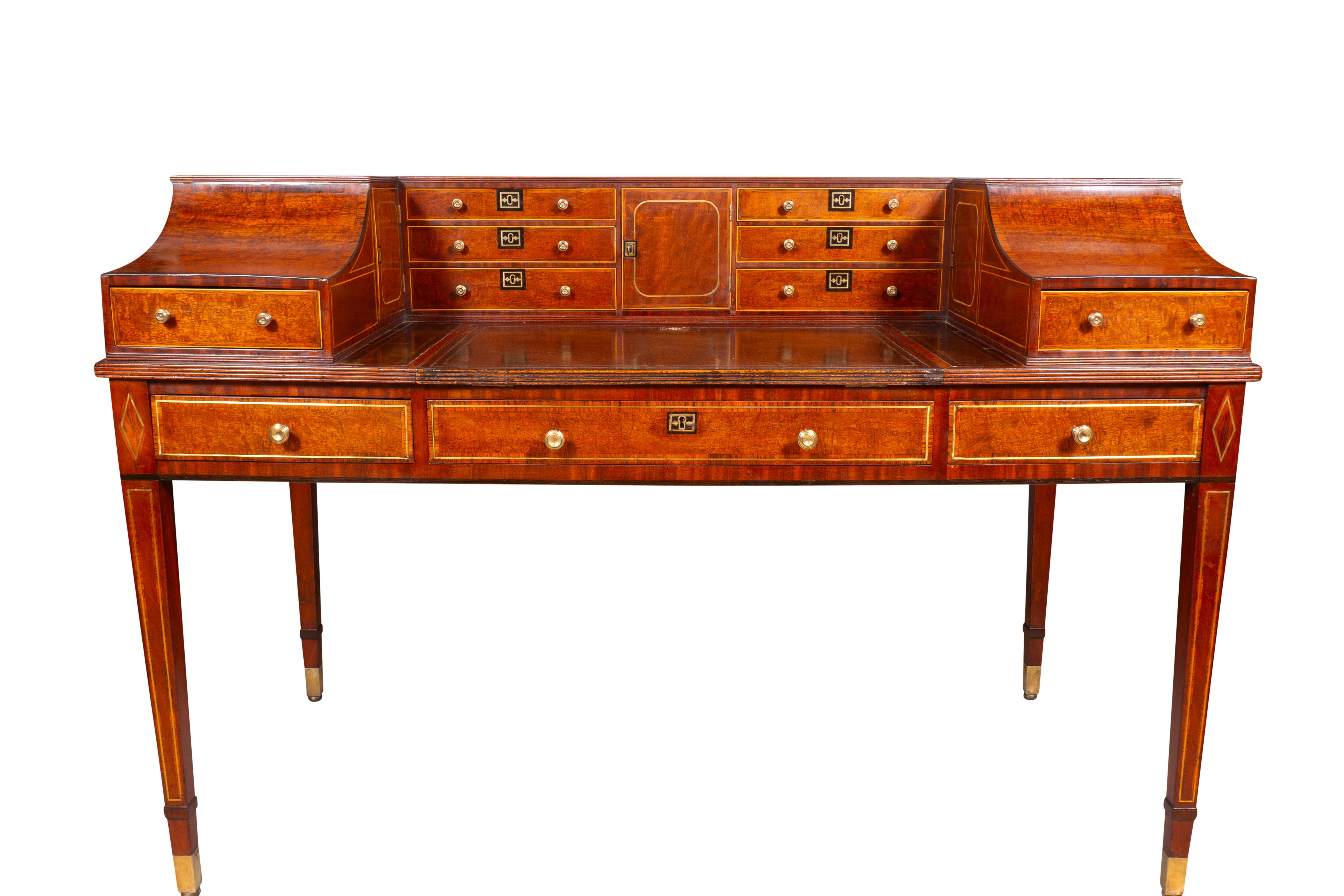 English George III Style Mahogany And Brass Inlaid Carleton House Desk For Sale
