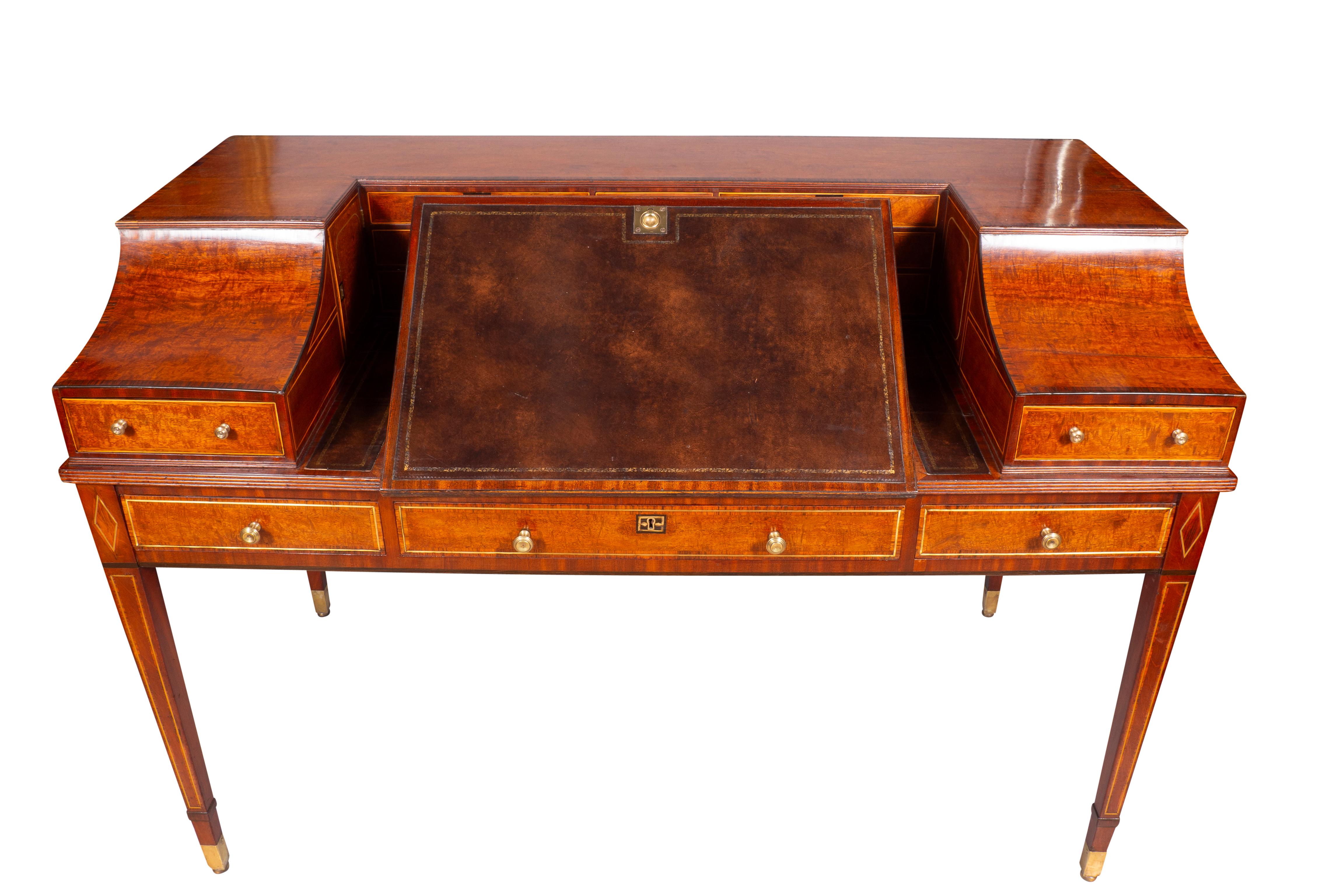 Mid-19th Century George III Style Mahogany And Brass Inlaid Carleton House Desk For Sale