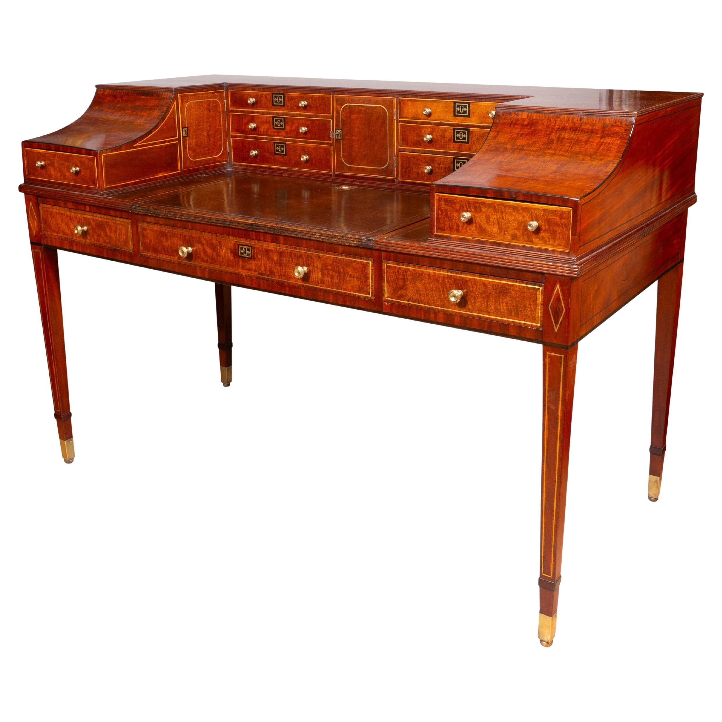 George III Style Mahogany And Brass Inlaid Carleton House Desk For Sale