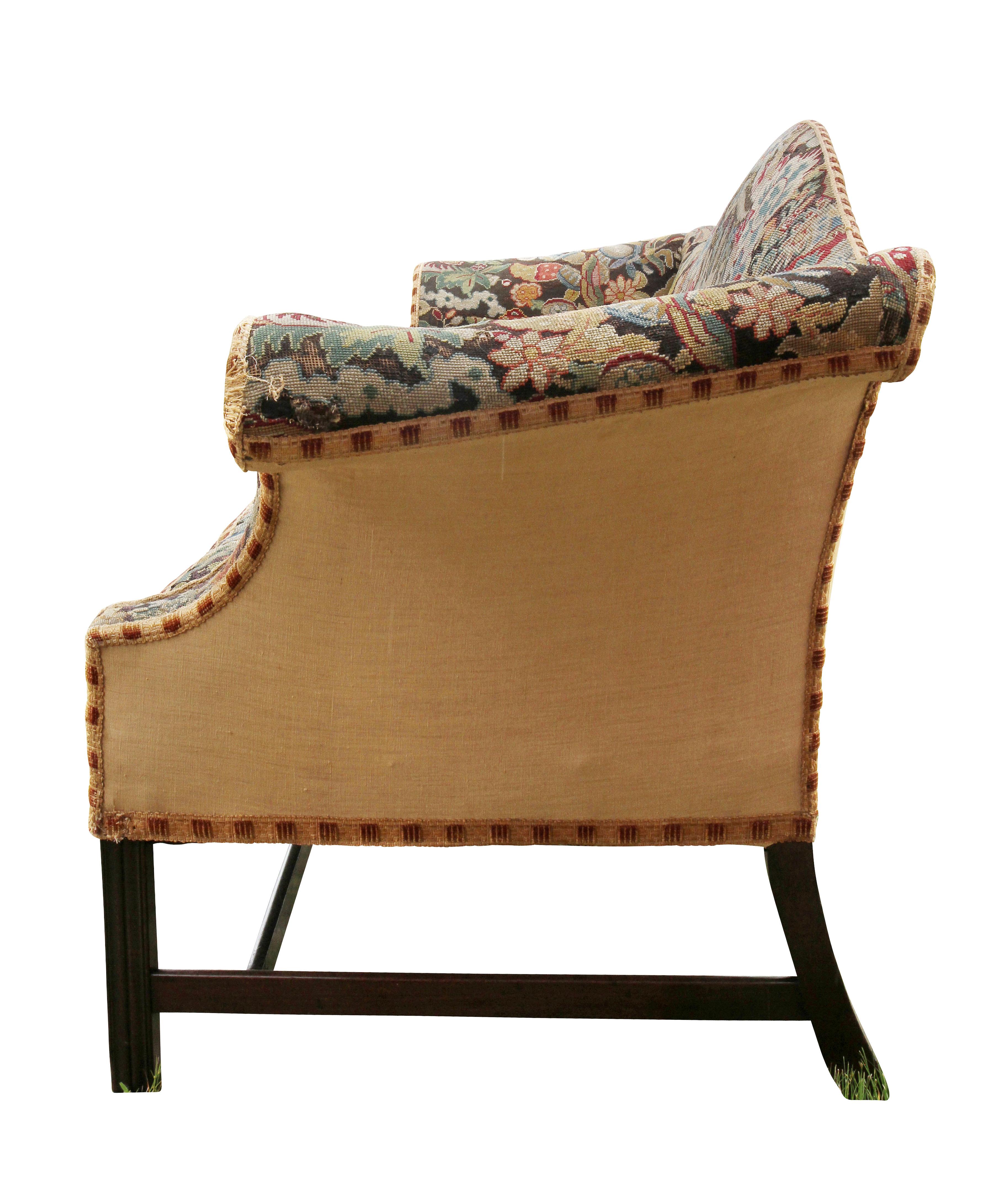 George III Style Mahogany and Needlepoint Sofa For Sale 1