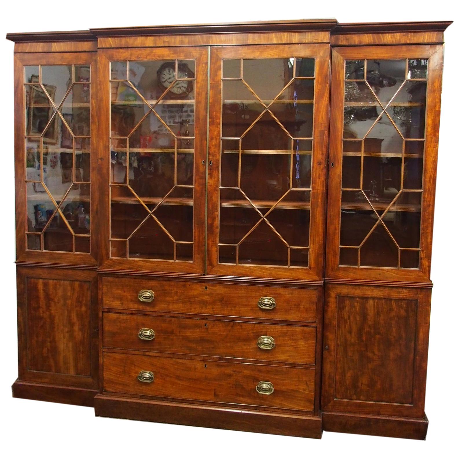 George III Style Mahogany Breakfront Bookcase For Sale