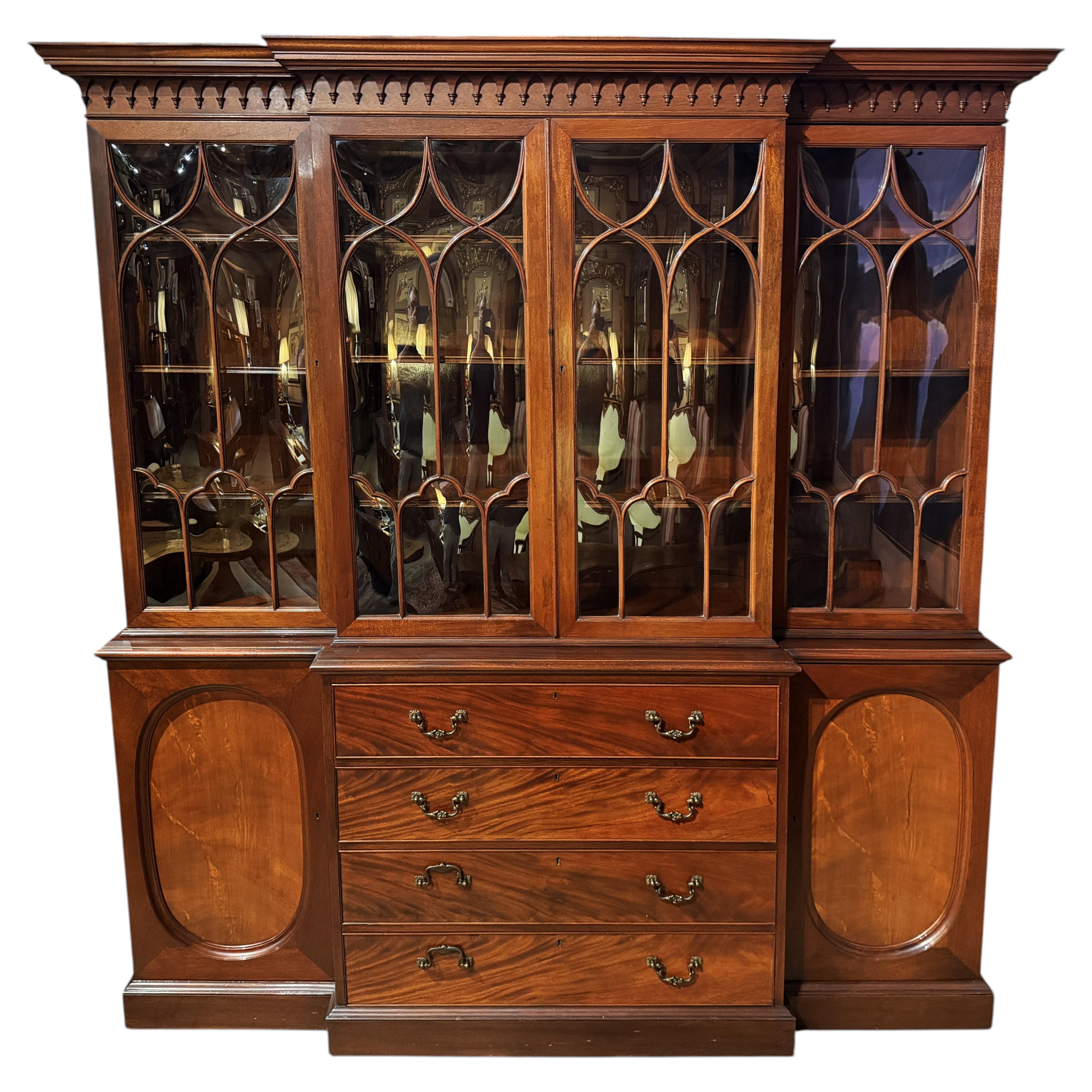 George III Style Mahogany Breakfront Cabinet, S. Hill & Co, London