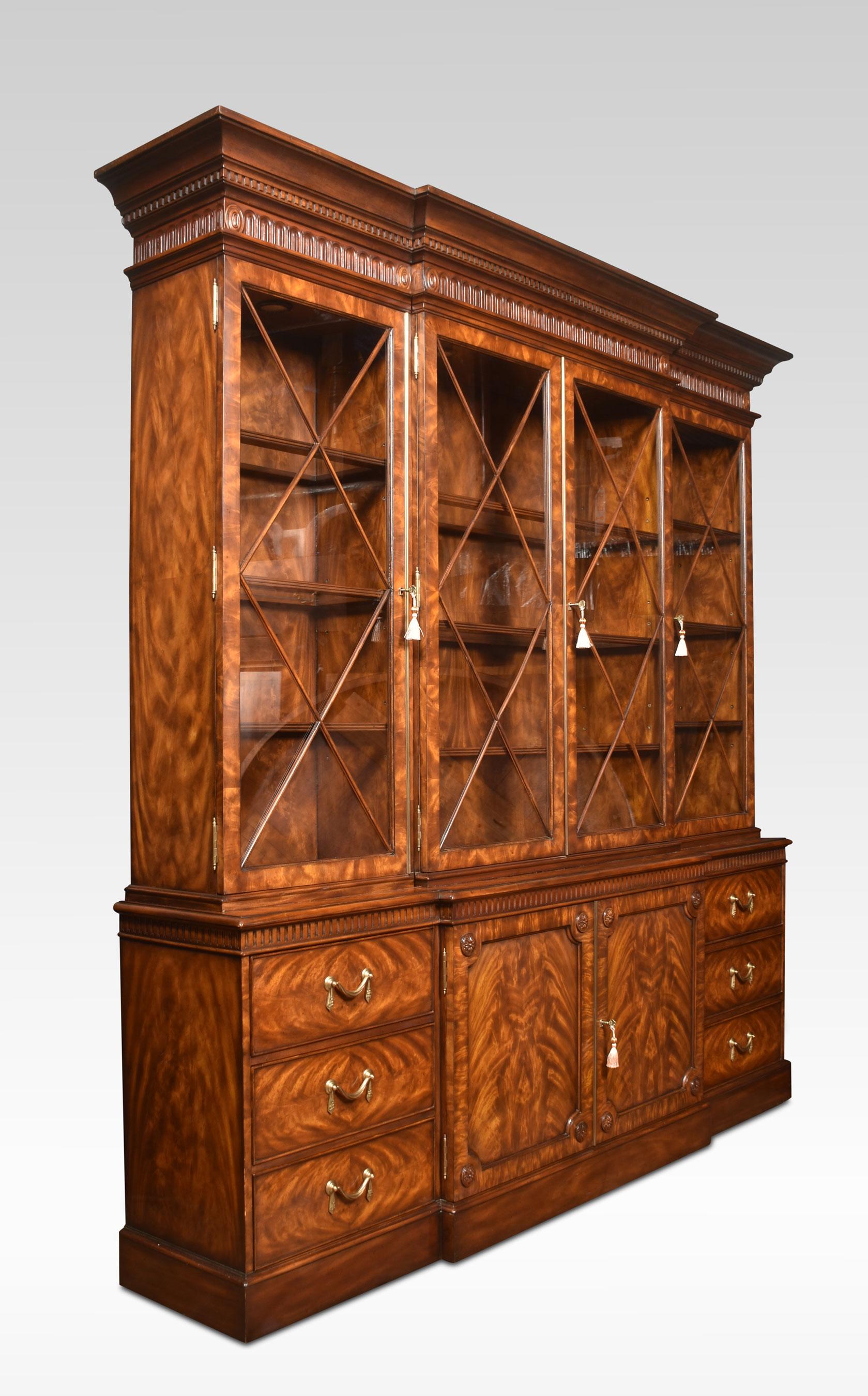 George III Style Mahogany Breakfront Library Bookcase For Sale 4