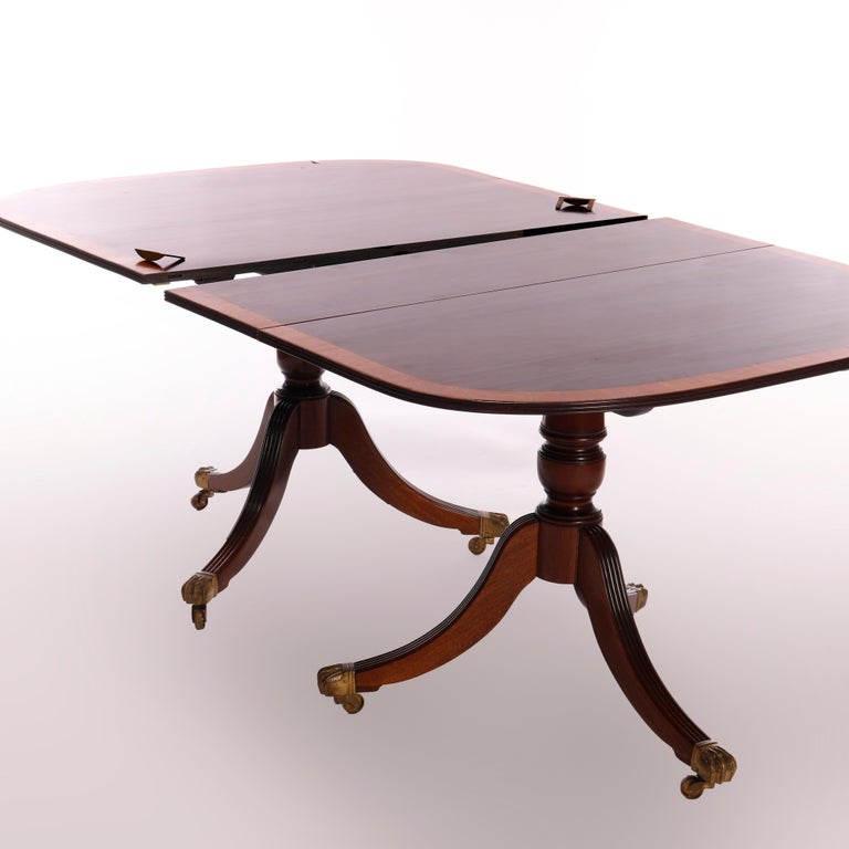 George III Style Mahogany Cross Banded Inlay Tilt-Top Dining Table & Leaf c1940 For Sale 6