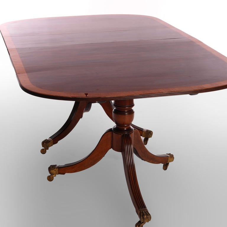 George III Style Mahogany Cross Banded Inlay Tilt-Top Dining Table & Leaf c1940 For Sale 2