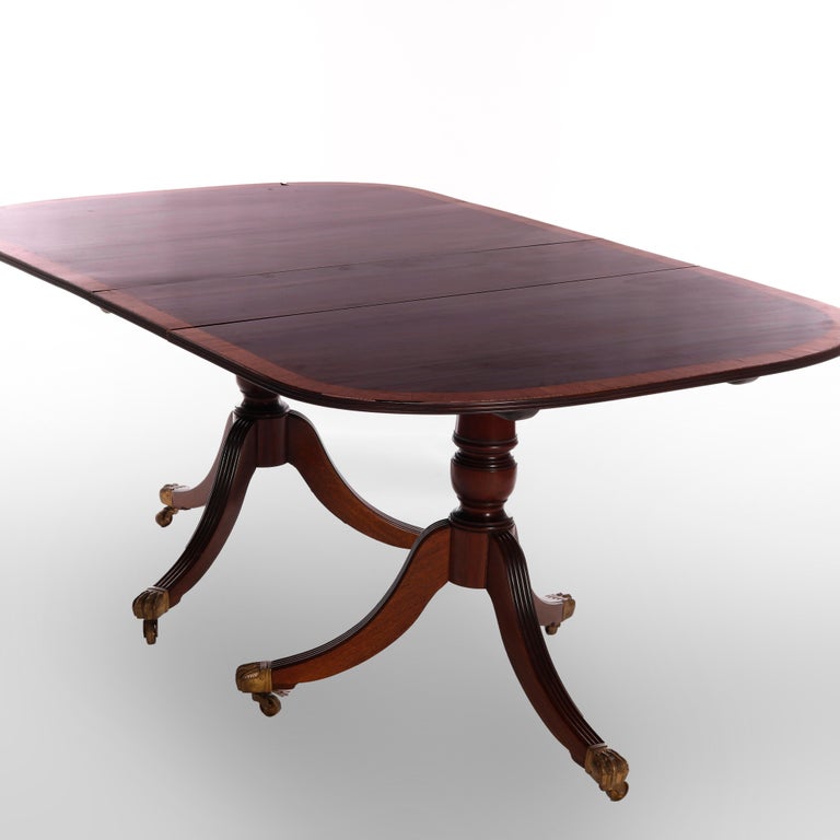George III Style Mahogany Cross Banded Inlay Tilt-Top Dining Table & Leaf c1940 For Sale 3