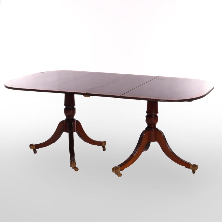George III Style Mahogany Cross Banded Inlay Tilt-Top Dining Table & Leaf c1940 For Sale 5