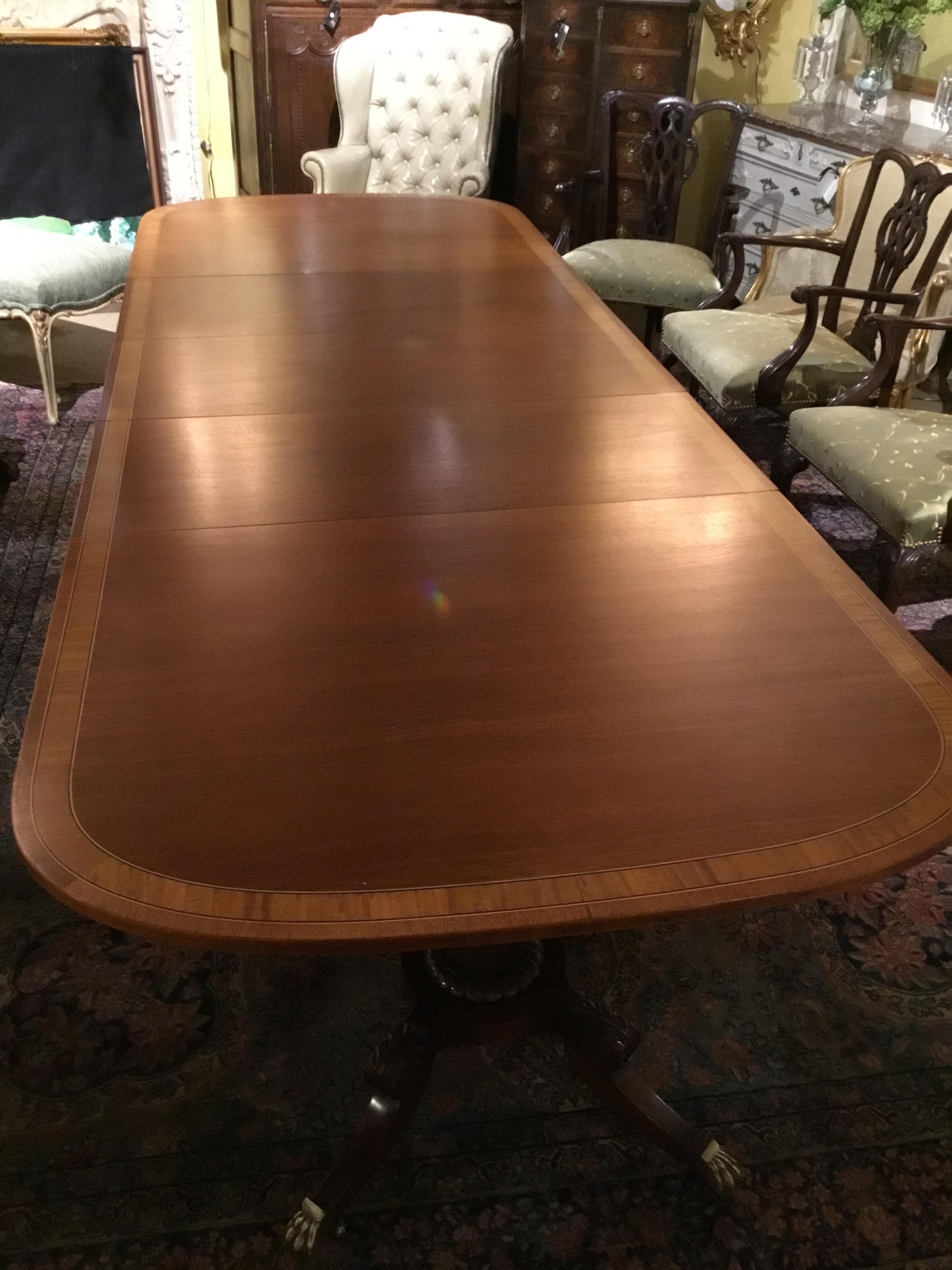 George III-Style Mahogany Dining Table, Banded and Rounded Rectangular Top 2