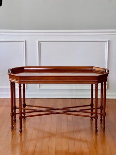 George III Style Mahogany Fixed Tray Top Cocktail Table with Inlay by Drexel