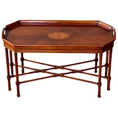George III Style Mahogany Fixed Tray Top Cocktail Table with Inlay by Drexel