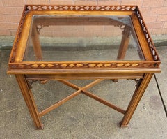 George III Style Mahogany Galleried and Glass Top Inset Tea Table / Silver Table