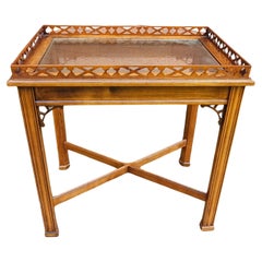 George III Style Mahogany Galleried and Glass Top Inset Tea Table / Silver Table