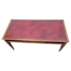 George III Style Mahogany Maroon Leather Inset Top Coffee Table on Wheels