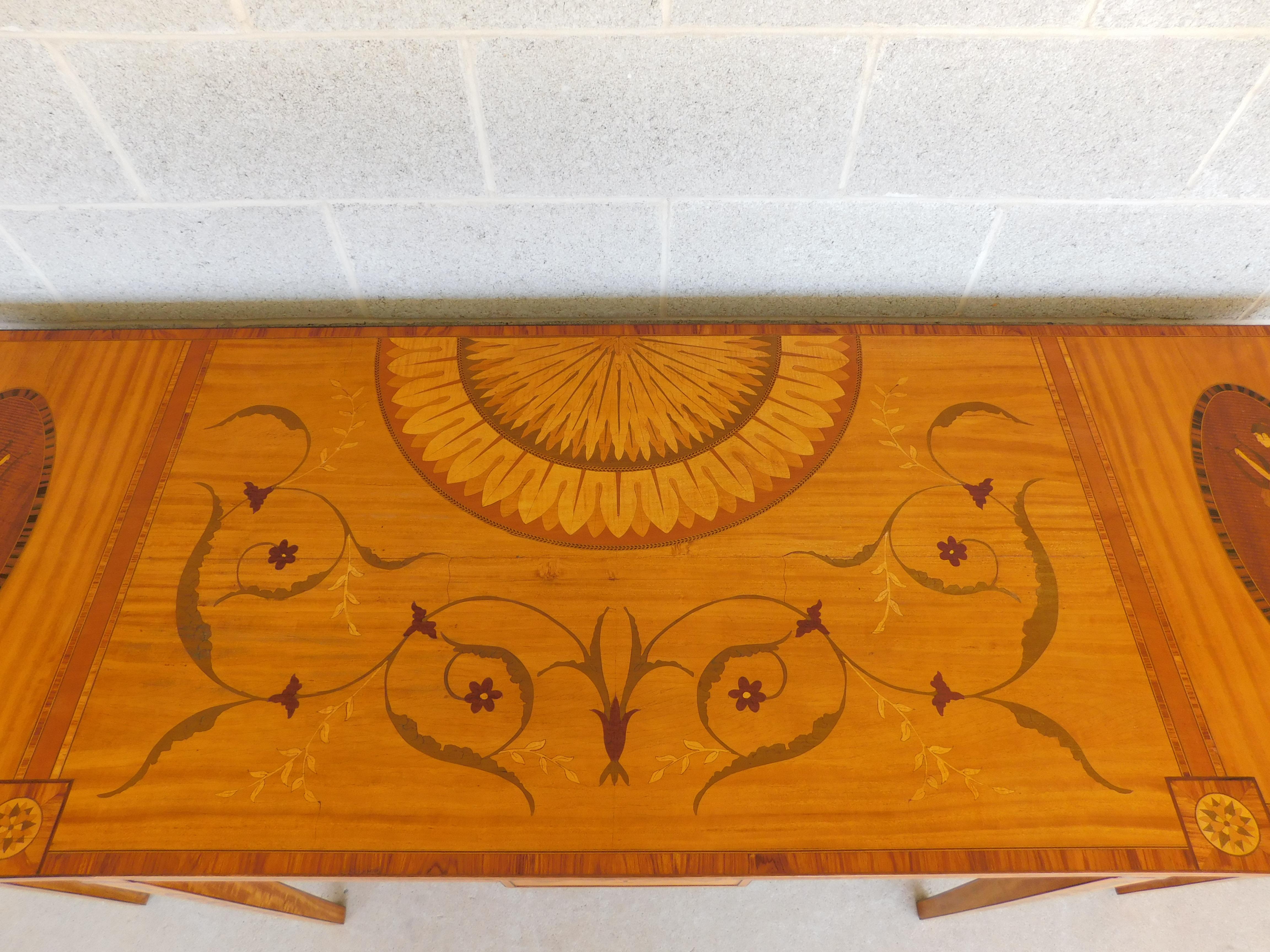 George III Style Mahogany Neo-Classical Marquetry Console Table In Good Condition In Parkesburg, PA