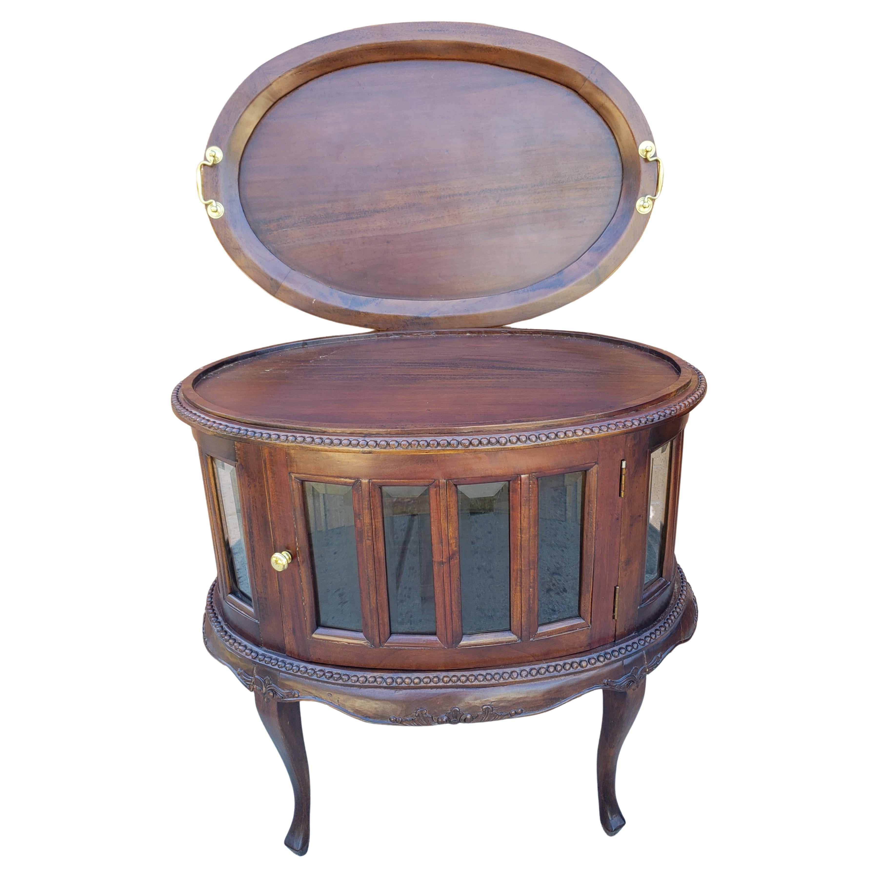 American George III Style Mahogany Oval Vitrine Table with Two-Handle Tray Top