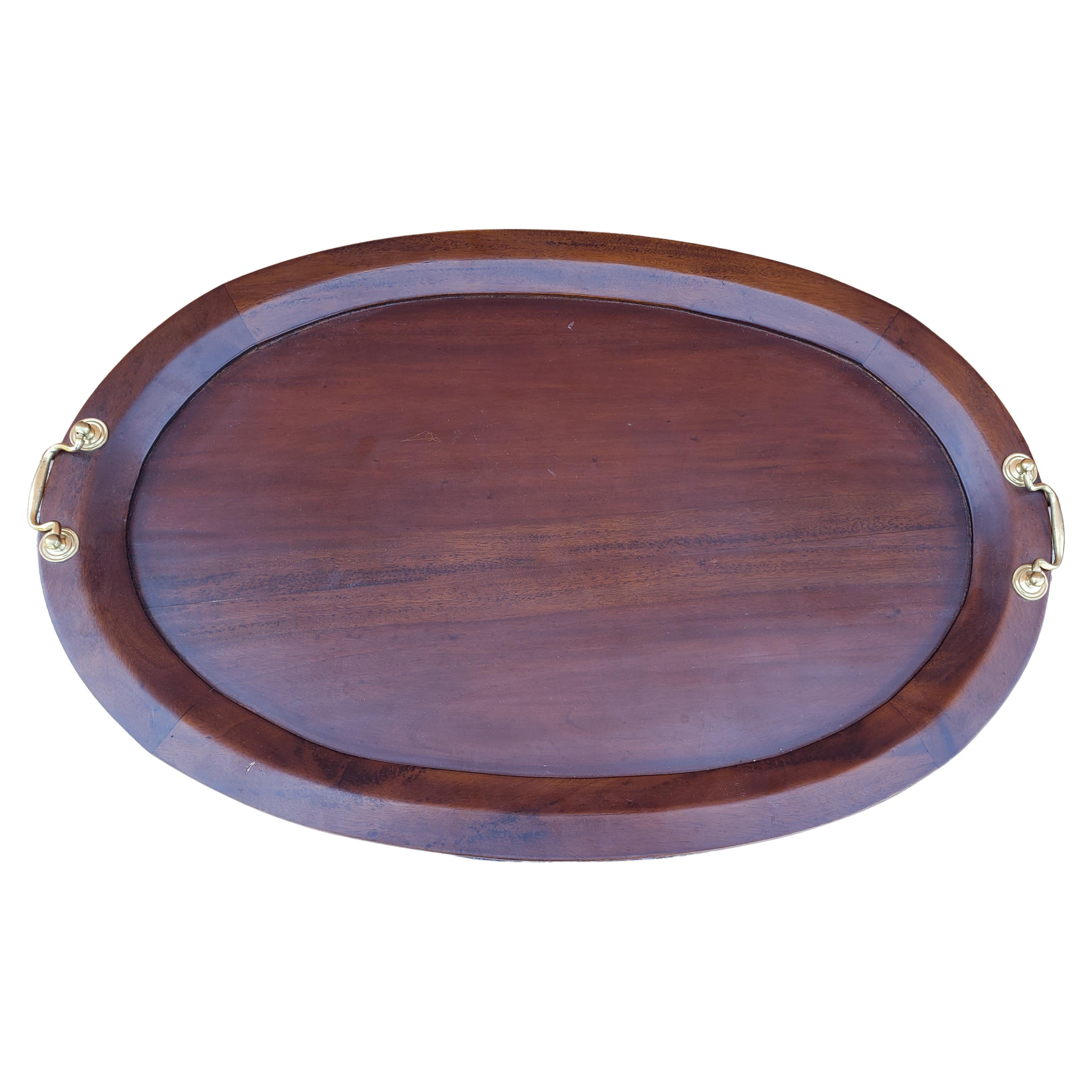 George III Style Mahogany Oval Vitrine Table with Two-Handle Tray Top In Good Condition In Germantown, MD