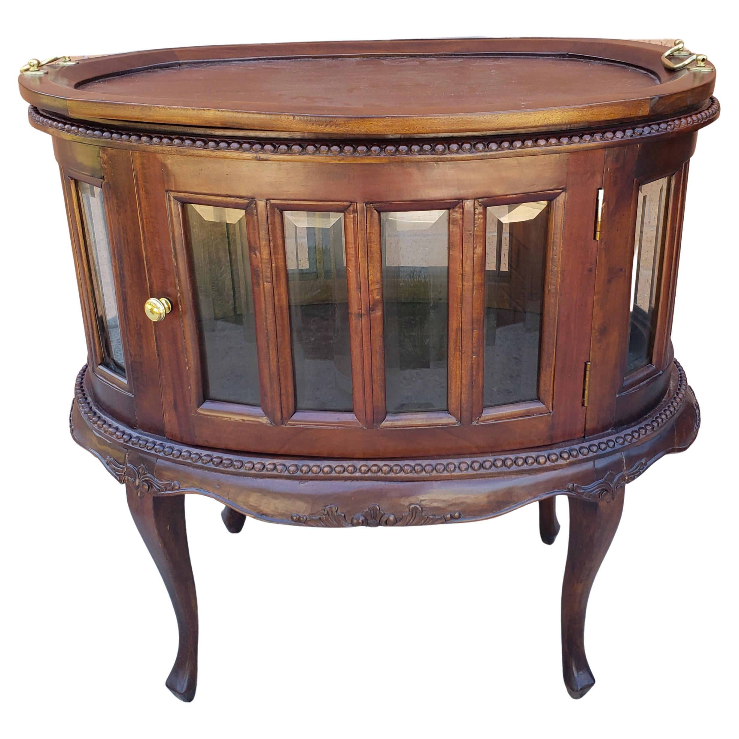 George III Style Mahogany Oval Vitrine Table with Two-Handle Tray Top 2