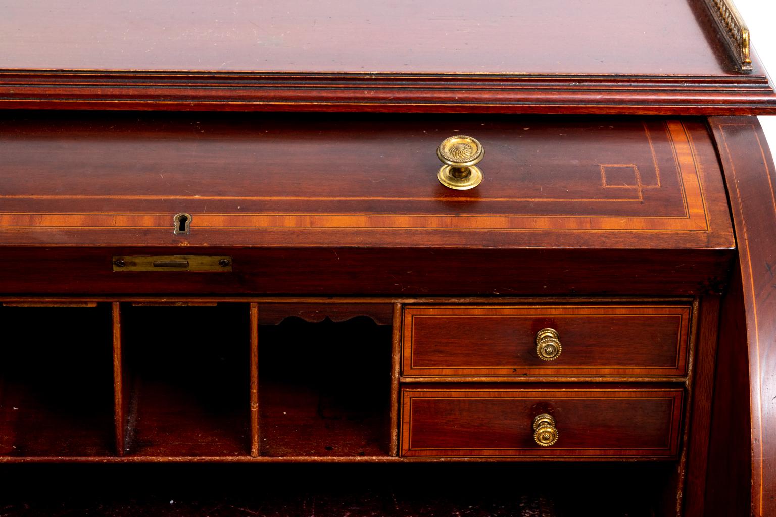 George III Style Mahogany Roll Top Desk In Good Condition In Stamford, CT