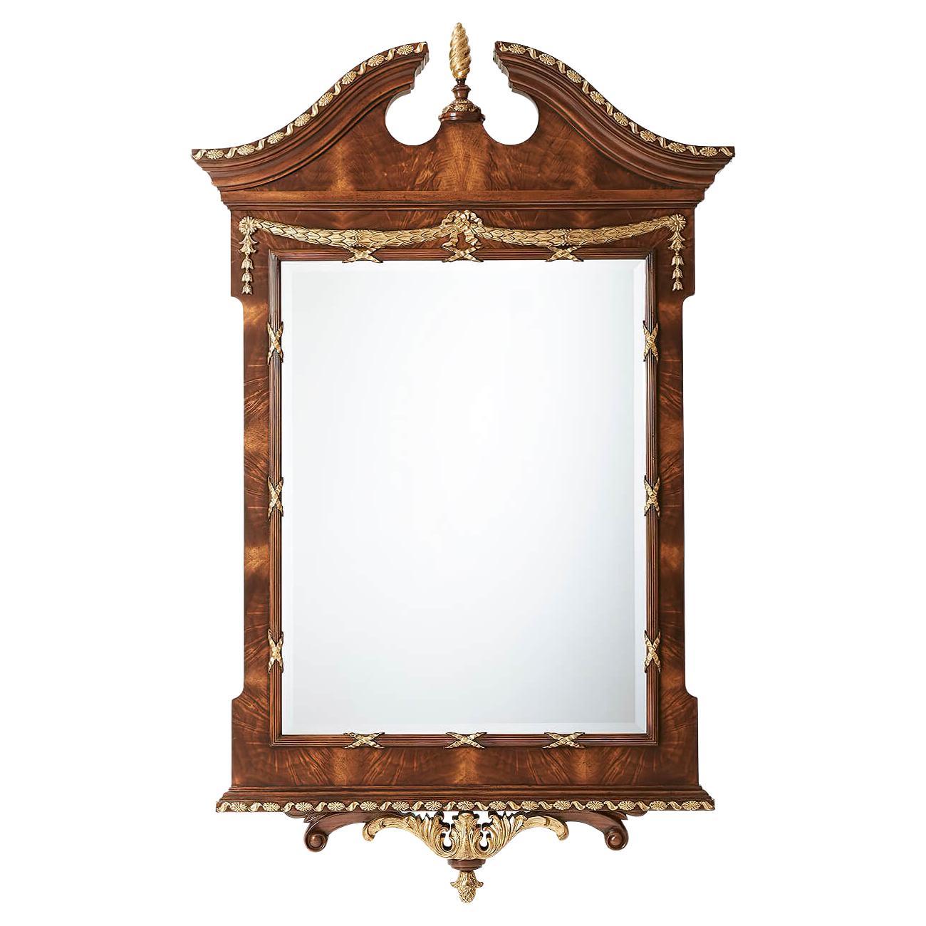 George III Style Mahogany Scroll Top Mirror