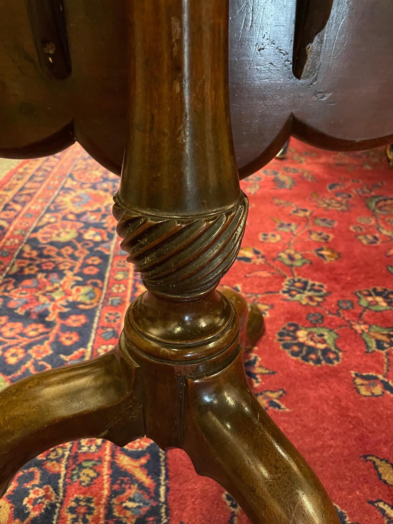 George III Style Mahogany Tilt Top or Tripod Scalloped Edge Table, 19th Century 1