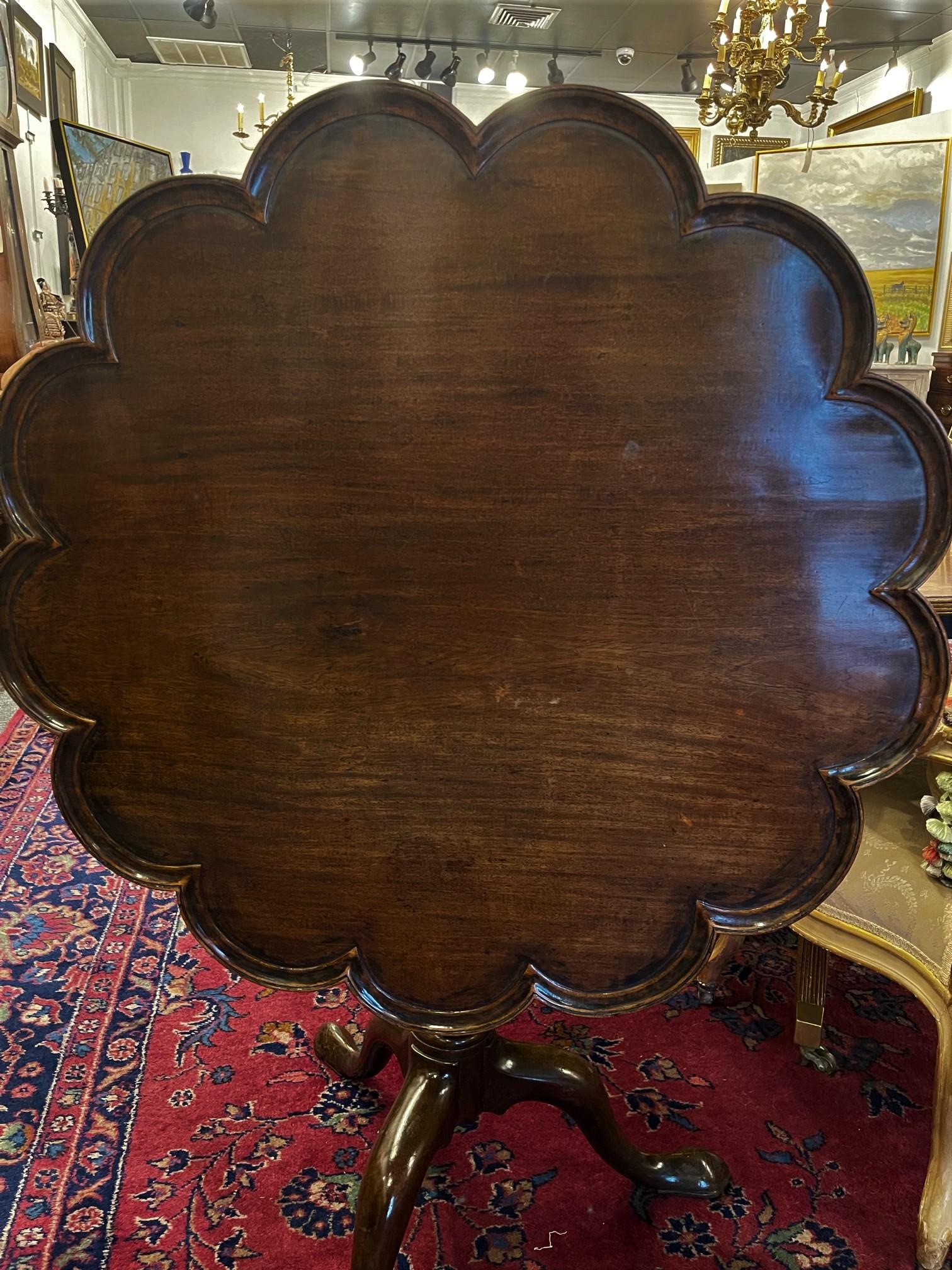 George III Style Mahogany Tilt Top or Tripod Scalloped Edge Table, 19th Century 5