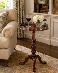 George III Style Mahogany Tripod Wine Table with Silver-Plated Gallery