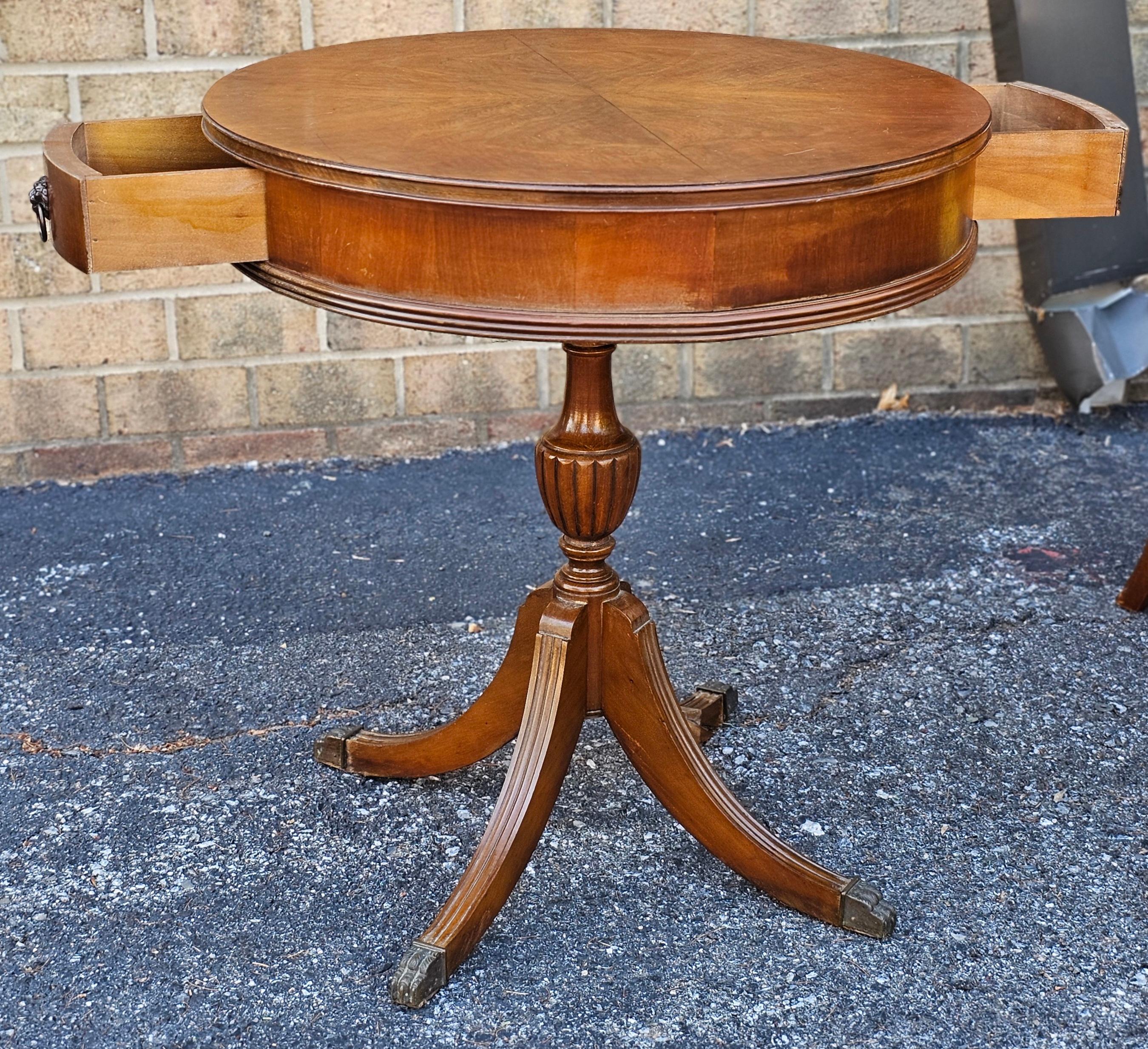 American Early 20th Century George III Style Mahogany Two-Drawer Drum Table For Sale