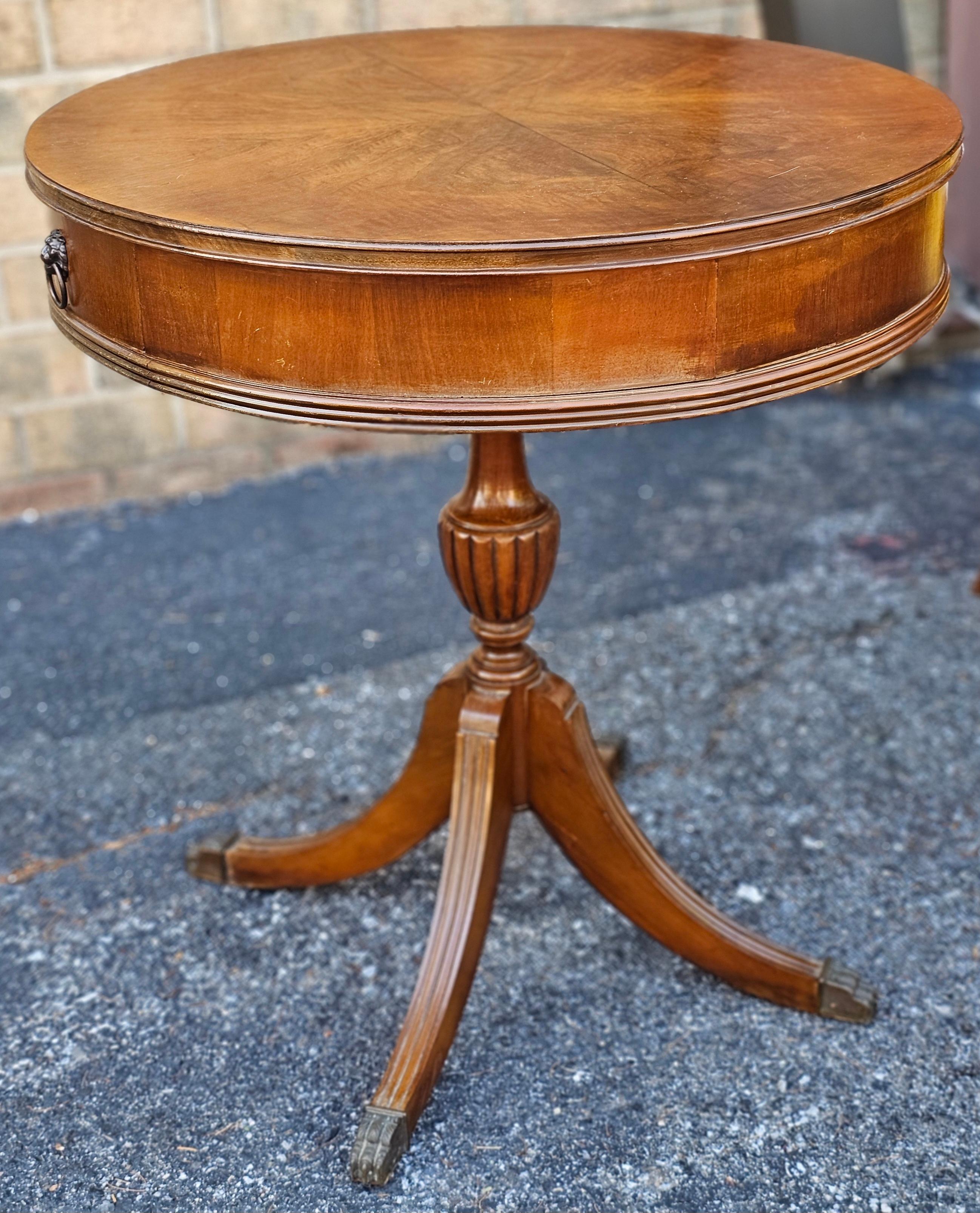 Brass Early 20th Century George III Style Mahogany Two-Drawer Drum Table For Sale