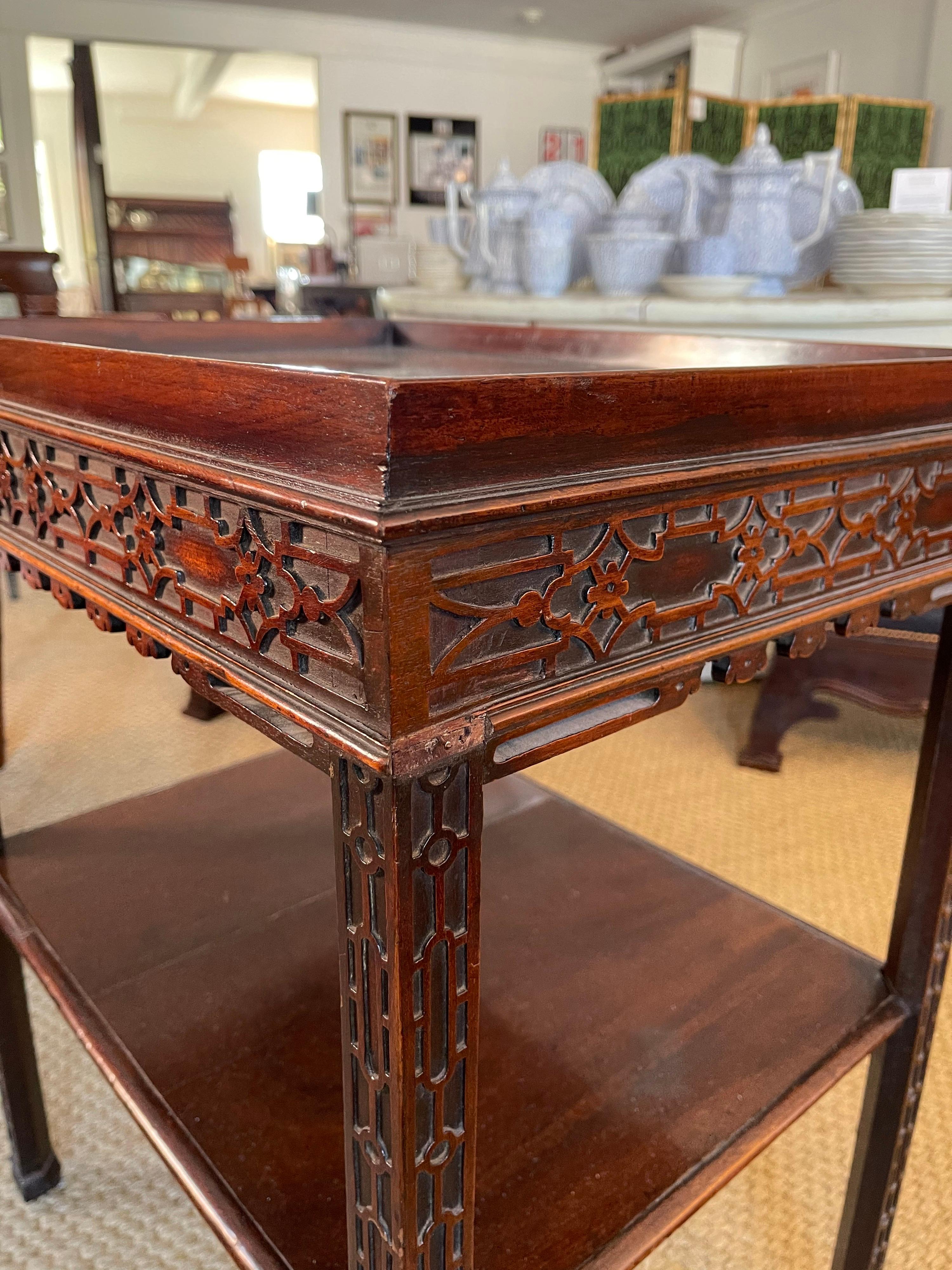Carved George III Style Mahogany Two Tier Side Table or Bar