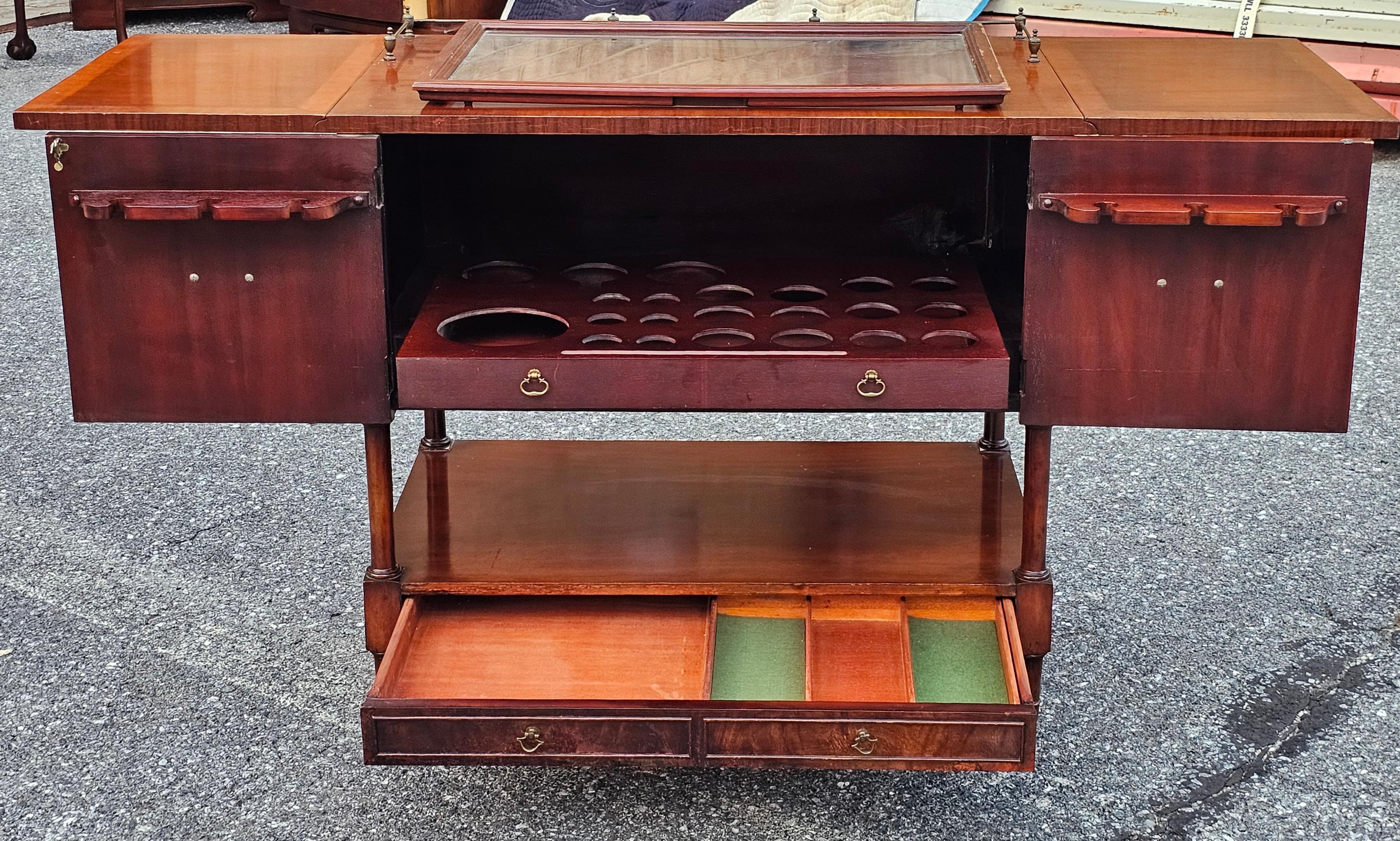 George III Style Marquetry Inlaid Mahogany Drop Leaf Wheeled Dry Bar For Sale 5