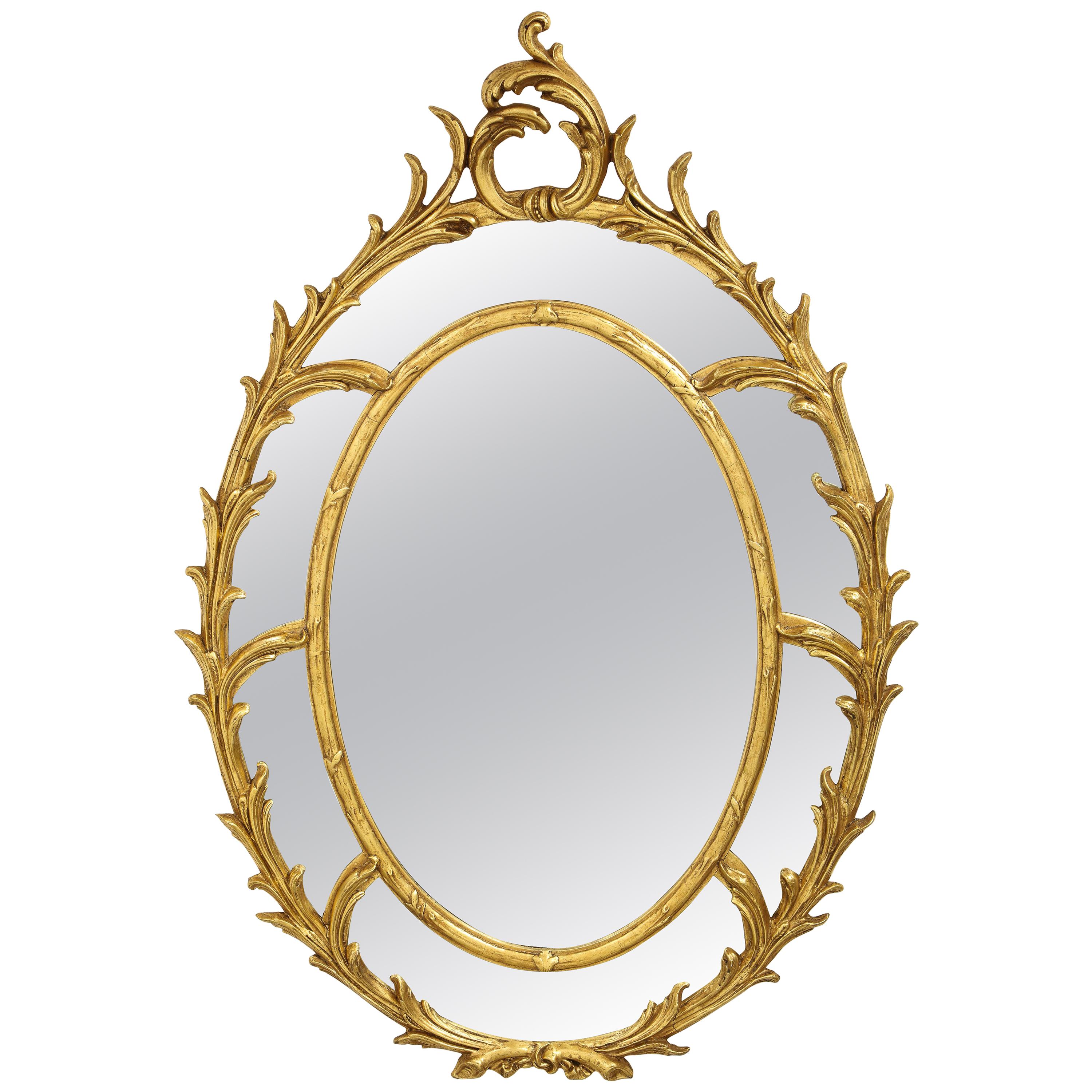 George III Style Oval Giltwood Border Glass Mirror For Sale